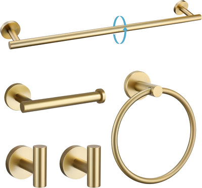 Sumerain SUS304 Edelstahl 5-teiliges Badezimmer-Hardware-Set, wandmontierte 24-Zoll-Badetuchhalter-Set, rundes Badezimmerzubehör-Set, gebürstetes Gold