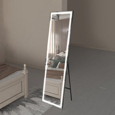 Sumerain Ganzkörperspiegel mit LED-Beleuchtung, 67"x20" Standspiegel mit Dimmung & 3 Farblichtern, großer Ganzkörperspiegel für Schlafzimmer, Ankleidezimmer, Garderobe, schwarzer Rahmen