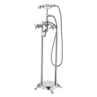 SUMERAIN Wasserfall Freistehende Badewannenarmatur mit Handbrause, Antike Hochdurchfluss Bodenmontierte Badewannenfüllarmatur Massiv Messing, Chromoberfläche
