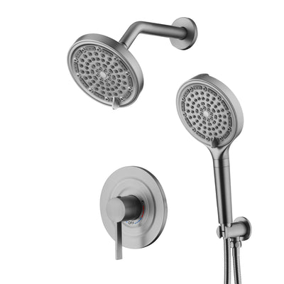 SUMERAIN Regendusche-System in gebürstetem Nickel mit 6-Spray Handbrause mit Filter, Duscharmatur Komplettset mit Unterputzventil