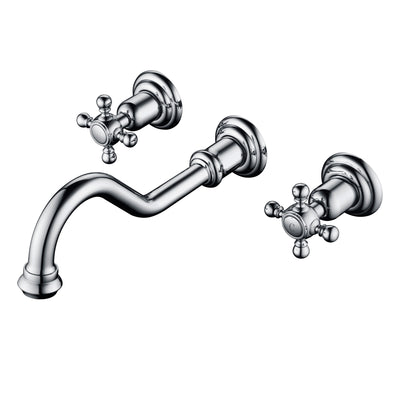 SUMERAIN Wandmontierter Vintage-Badezimmer-Waschtischarmatur, 3-Loch Kreuzgriffe, Messing-Waschtischarmatur, Chromoberfläche mit eingebautem Einbauventil