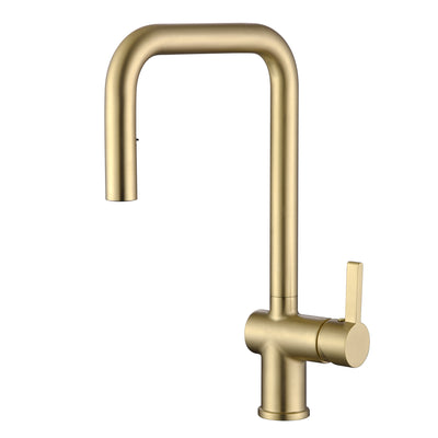 SUMERAIN Ausziehbare Küchenarmaturen mit Dual-Sprühmodus, Einloch-Edelstahl moderne Küchenspülenarmatur gebürstetes Gold
