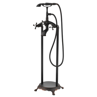 SUMERAIN Freistehende Wasserfall-Badewannenarmatur, Ölgeriebene Bronze Bodenmontierte Badezimmer-Badewannenfüllarmatur mit Handbrause, Hoher Durchfluss