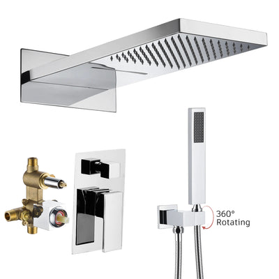 Sumerain Duscharmatur-Set, Duschsystem mit Dual-Modus Regen- & Wasserfall-Duschkopf, verchromt