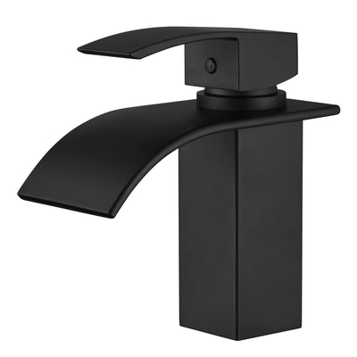 SUMERAIN Matt-Schwarze Badezimmer-Waschtischarmatur, Bleifrei 304 Edelstahl Einloch-Einhebel-Waschtischarmatur mit Wasserfall-Auslauf