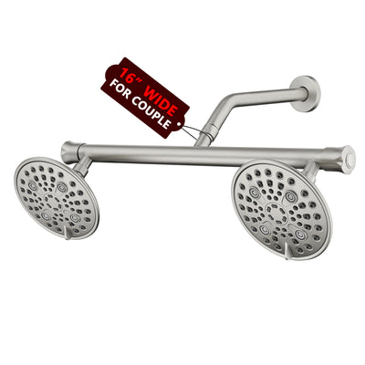 sumerain Doppel-Duschkopf Kombi Set für Paare, Gebürsteter Nickel Hochdruck 6 Sprüh-Einstellungen Duschkopf, 20 Zoll langer Duscharm