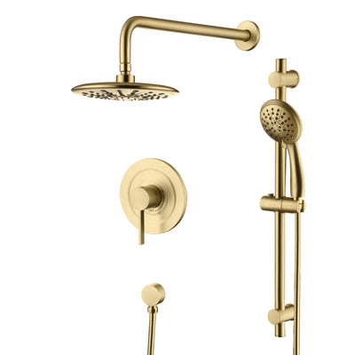 sumerain Duschsystem, Gebürstetes Gold Schiebestangen-Duscharmatur-Set komplett, Duschköpfe und 3-Sprüh Handbrause, Ventil und Verkleidungssatz inklusive