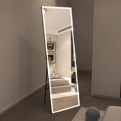 Sumerain 75"x28" großer LED-Standspiegel für den ganzen Körper, stufenlos dimmbares beleuchtetes Standspiegel mit 3 Farbtemperaturen, wandmontierter Ganzkörperspiegel für Schlafzimmer, Ankleidezimmer, Garderobe, gehärtetes Glas