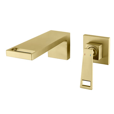 SUMERAIN Wandmontierte Wasserfall-Badezimmerarmatur, Wandmontierte Waschbeckenarmatur, Einhebel-Waschtischarmatur mit Einbauschieber, Gebürstetes Gold