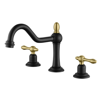 sumerain 8 Zoll weit auseinanderliegender Badezimmer-Wasserhahn, 2 Griffe Vintage Stil Waschtischarmatur für Waschbecken mit 3 Löchern, Schwarz und Gold