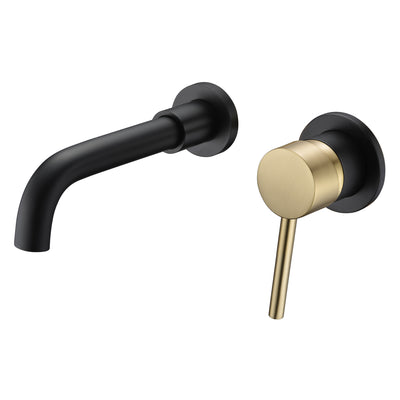 SUMERAIN Wall Mount Bathroom Faucet Black and Gold Wall Mount Faucet for Bathroom Sink, with Two Handles and Rough in Valve