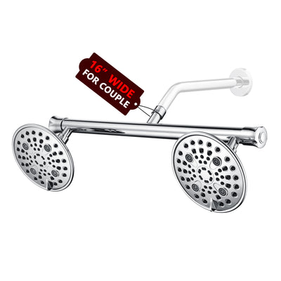 sumerain Luxuriöse 6" Hochdruck Doppel-Duschkopf Kombi mit 6 Einstellungen und 20" langem Duscharm für Paare, Chrom-Finish