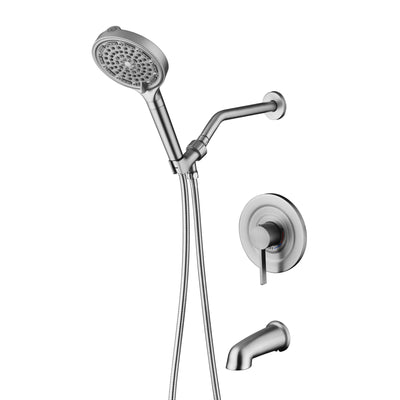 SUMERAIN Regendusche-System mit Badewannenauslauf, Badewannen-Duscharmatur-Set mit 6-Spray Duschkopf mit Filtern, gebürstetes Nickel Finish