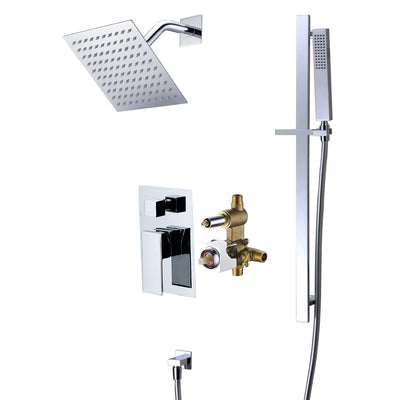 SUMERAIN Modernes Duschsystem mit 8-Zoll quadratischem Regenduschkopf, wandmontiertes Einhebel-Duschsystem mit Druckausgleichsventil & Handbrause, Chrom