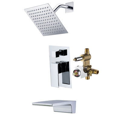 SUMERAIN Komplettes Duschsystem mit Einbauventil, wandmontiertes Einhebel-Duscharmatur-Set mit Wasserfall-Badewannenauslauf, Chrom