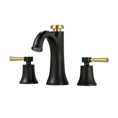 Sumerain Badezimmerarmatur 3-Loch, moderne Massivmessing Waschtischarmatur mit zwei Strahlarten, Temperaturgedächtnis, Schwarz und Gold