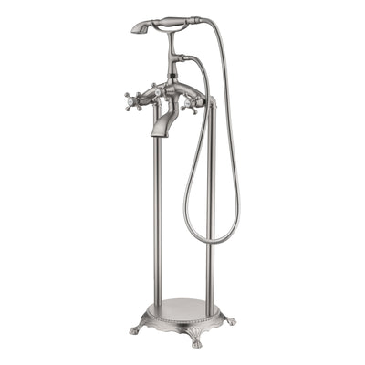 SUMERAIN Freistehende Badewannenarmatur, Hoher Durchfluss Wasserfall Bodenmontierte Badewannenfüllarmatur mit Handbrause, Gebürstetes Nickel