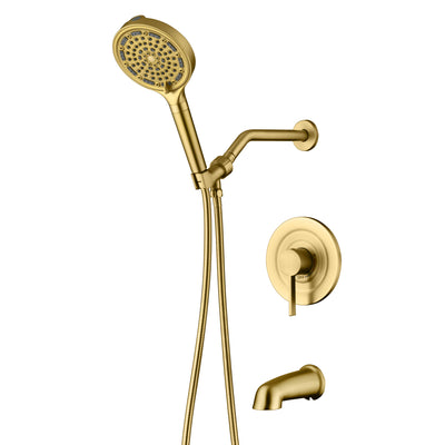 SUMERAIN Duschsystem in gebürstetem Gold mit 6-Spray Handbrause mit Filter, Duscharmatur-Set mit Badewannenauslauf mit hohem Durchfluss