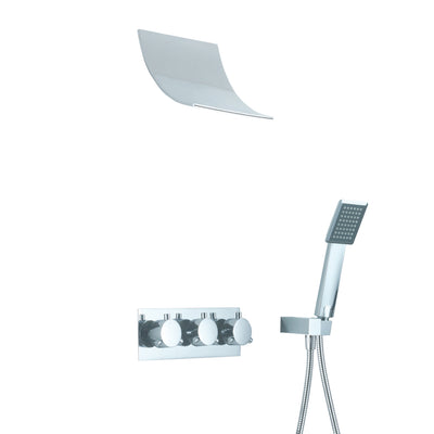 Sumerain Duscharmatur-Set, verchromtes Duschsystem mit Wasserfall-Duschkopf, Handbrause und Messing-Grobmontageventil