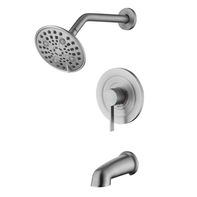 sumerain Gebürstete Nickel Badewannen- und Duscharmatur mit Badewannenauslauf, 6-Strahl Duschkopf, Duschventil inklusive