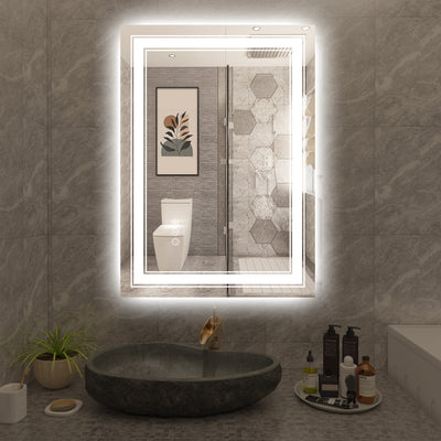 Sumerain 20 x 28 Zoll LED-Badezimmerspiegel mit Beleuchtung, Front- und Rückbeleuchtung, stufenlos dimmbarer Schminkspiegel, beschlagfrei, Speicherfunktion, 3 Farbtemperaturen