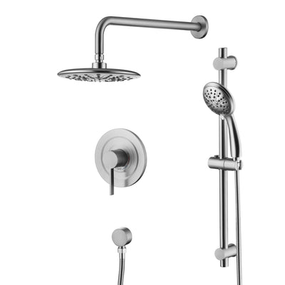 sumerain Gebürstetes Nickel Regen-Duschsystem für Badezimmer, Wandmontiertes Schiebestangen-Duscharmatur-Set mit Duschkopf und Handbrause, Ventil und Verkleidungssatz inklusive
