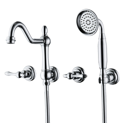 SUMERAIN Vintage Wandmontierte Badewannenarmatur mit Handbrause, Hochdurchfluss-Badewannenarmatur, Chromoberfläche, Einbauventil inklusive  