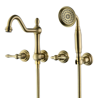 SUMERAIN Wandmontierte Badewannenarmatur mit Handbrause, gebürstete Gold-Traditionsarmatur, Einbauventil inklusive  