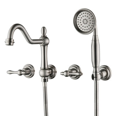 SUMERAIN Wandmontierte Badewannenarmatur in gebürstetem Nickel mit Handbrause, traditionelle Badewannenarmatur mit Einbauventil  