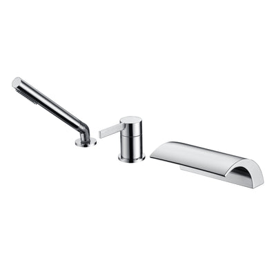 SUMERAIN 3-Loch Badezimmer Römische Badewannenarmatur mit Handbrause, Hochdurchfluss Deckmontage Wasserfall-Badewannenfüllhahn, Chrom Finish