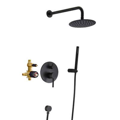 Sumerain Matt schwarze Duscharmatur-Set, schwarzes Duschsystem mit Regenduschkopf und Handbrause