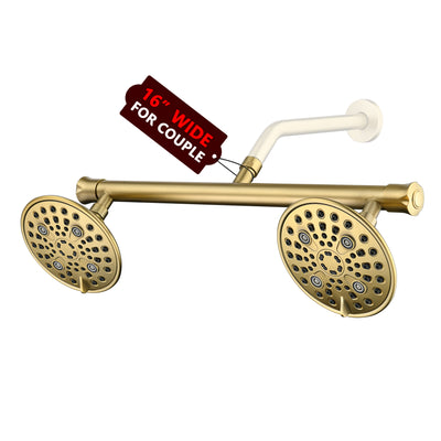 sumerain 2-in-1 Doppel-Duschköpfe mit Absperrventil für zwei Personen, Hochdruck 6-Funktions-Sprüher und 20" langer Duscharm, Gebürstetes Gold