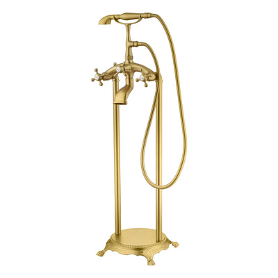 SUMERAIN Gebürstete Gold Freistehende Badewannenarmatur, Antike Wasserfall-Badewannenfüllarmatur mit Handbrause, Hoher Durchfluss