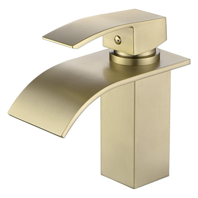 SUMERAIN Wasserfall Badezimmer-Waschbeckenarmatur, Bleifreie Edelstahl-Waschtischarmatur, Einhebel-Einloch, Gebürstetes Gold