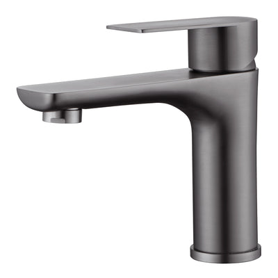 sumerain Einhand-Badezimmerwaschbeckenarmatur, Einloch-Badezimmerarmatur, metallisch graue Waschtischarmatur aus Edelstahl mit Wasserzuleitungen