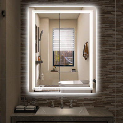 Sumerain 28 x 36 Zoll LED-Badezimmerspiegel mit Beleuchtung, intelligenter beschlagfreier dimmbarer Badezimmerspiegel mit Frontlicht und Hintergrundbeleuchtung, 3 Farbtemperaturen, Speicherfunktion