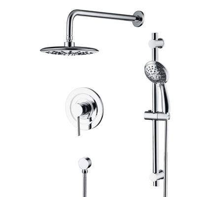 sumerain Modernes Badezimmer-Duschsystem mit Hochdruck Regen-Duschkopf, 3-Einstellungs Handbrause und verstellbarer Schiebestange, Ventil inklusive, Chrom-Finish