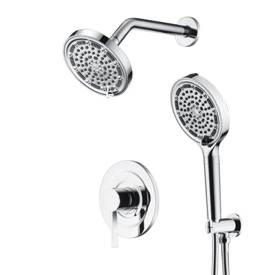 SUMERAIN Duscharmatur-Set mit 6-Spray Handbrause mit Filter, Chrom Wandmontiertes Regendusche-System