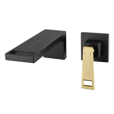 SUMERAIN Wandmontierte Badezimmerarmatur, Einhebel-Waschbeckenarmatur mit Messing-Einbauschieber, Schwarz und Gold