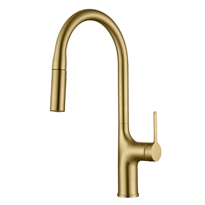 SUMERAIN Küchenarmatur mit herunterziehbarem Sprühkopf Dual-Modus hoher Bogen Einhebel bleifreie Küchenspülenarmatur gebürstetes Gold