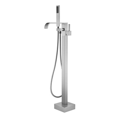 SUMERAIN freistehender Badewannenwasserhahn in gebürstetem Nickel mit Handbrause, Wasserfall-Wannenfüller mit 360-Grad-Drehauslauf, hoher Durchfluss