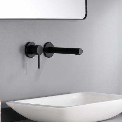 sumerain Single Handle Left-Handed Matte Black Wall Mount Bathroom Faucet, Lavatory Basin Faucet