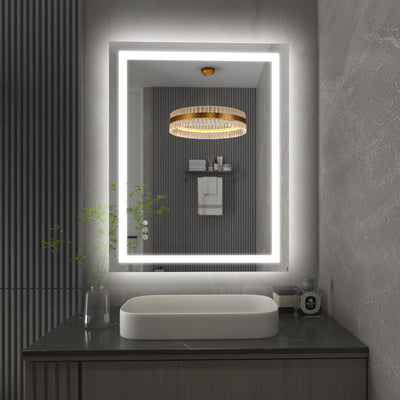 SUMERAIN LED Badezimmerspiegel mit Front- und Hintergrundbeleuchtung, 28 x 36 Zoll, 3 Farben dimmbarer intelligenter beleuchteter Badezimmerspiegel für Wand, Anti-Beschlag, Speicherfunktion, gehärtetes Glas, ETL-zertifiziert