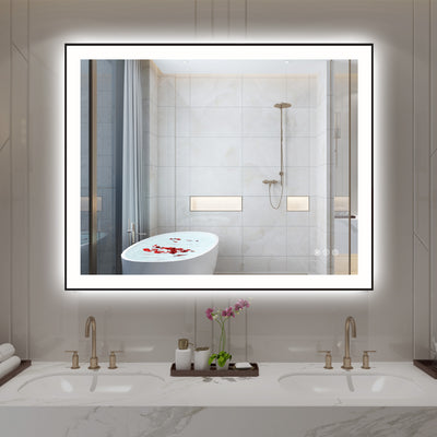 Sumerain 40"x32" LED-Badezimmerspiegel mit schwarzem Rahmen, beschlagfreier dimmbarer Front- und Rückbeleuchteter LED-Schminkspiegel zur Wandmontage, 3 Farbtemperaturen