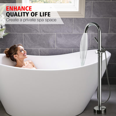 sumerain Freestanding Tub Filler Faucet, Modern Bathroom Floor Mounted Bathtub Faucet with Handheld Shower High Flow, Chrome