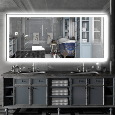 Sumerain 60"x28" großer LED Badezimmerspiegel mit Beleuchtung, Vorder- und Rückbeleuchtung, dimmbarer Anti-Beschlag Schminkspiegel mit Speicherfunktion, 3 Farbtemperaturen beleuchteter Wandspiegel, gehärtetes Glas