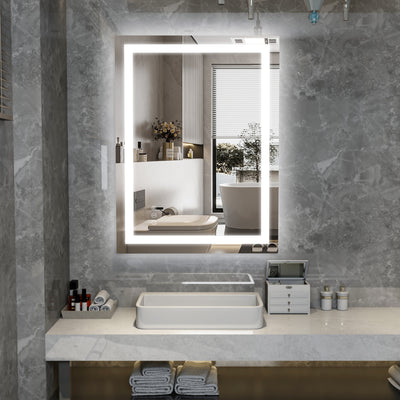 SUMERAIN 24 x 32 Zoll LED Badezimmerspiegel mit Beleuchtung, Anti-Beschlag, stufenlos dimmbarer intelligenter Badezimmerspiegel für Wand, 3 Farblichter, Speicherfunktion, gehärtetes Glas beleuchteter Waschtischspiegel