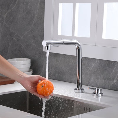 SUMERAIN 2-Loch-Küchenarmatur mit herausziehbarer Brause, Chrom, Frontfenster-Küchenspüle-Wasserhahn mit seitlichem Einzelgriff