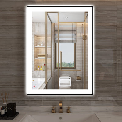 Sumerain LED-Badezimmerspiegel zur Wandmontage, 24 x 32 Zoll, beschlagfreier beleuchteter Schminkspiegel mit Front- und Rückbeleuchtung, stufenlose Dimmung, 3 Farbtemperaturen, Speicherfunktion, gehärtetes Glas