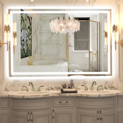 SUMERAIN moderner LED Badezimmerspiegel für die Wand, 55 x 36 Zoll gehärtetes Glas, intelligenter beleuchteter Badezimmerspiegel mit Anti-Beschlag, dimmbarer Helligkeit, 3 Farbtemperaturen, heller LED Schminkspiegel